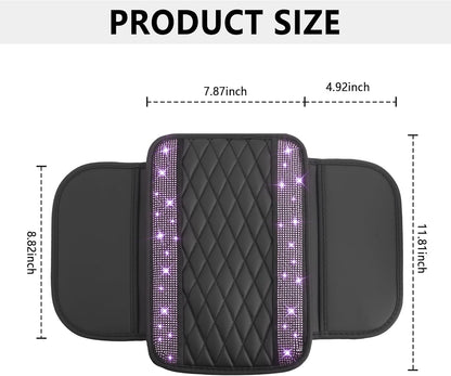 Stacool Upgraded Car Center Console Cover,Microfiber Leather Car Armrest Cover Cushion with 2 Storage Bags,Universal Car Armrest Storage Box (Black)