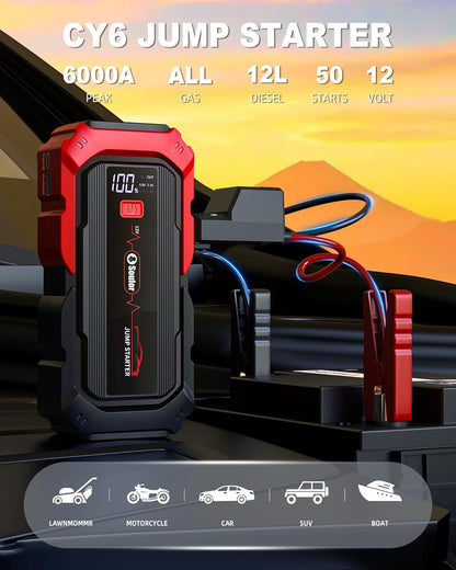 Jump Starter, Battery Jumper Starter Portable, Car Battery Jump Starter with 3 Modes Flashlight, Compass, Power Bank and Jumper Cable