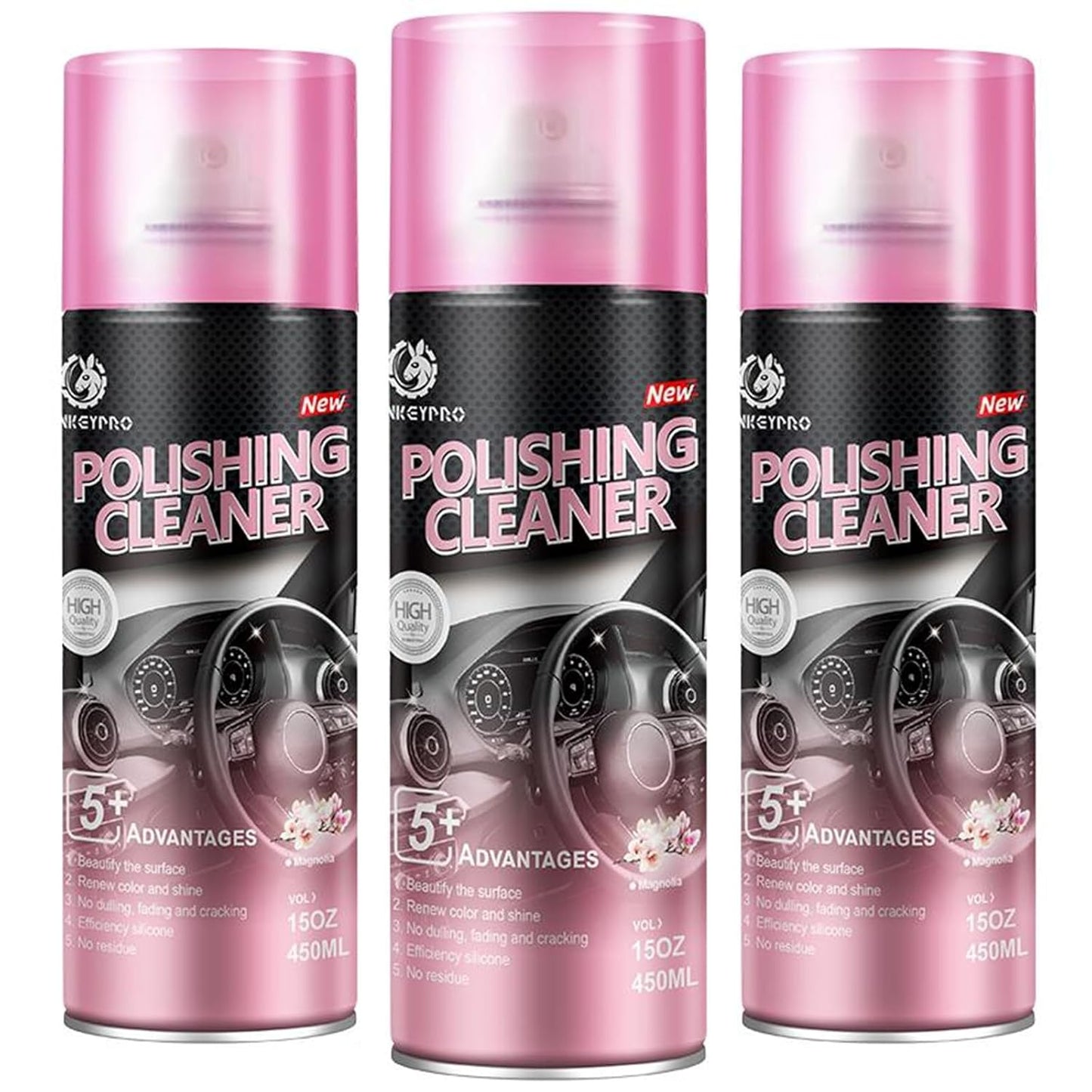 DONKEYPRO Interior Car Cleaner & Polishing - Repels Dust & Staining, Restores & Protects Plastic, Vinyl, Leather, Dashboard - UV Guard, Anti-Aging, Exterior & Interior Car Detailer Spray (3 x 15oz)