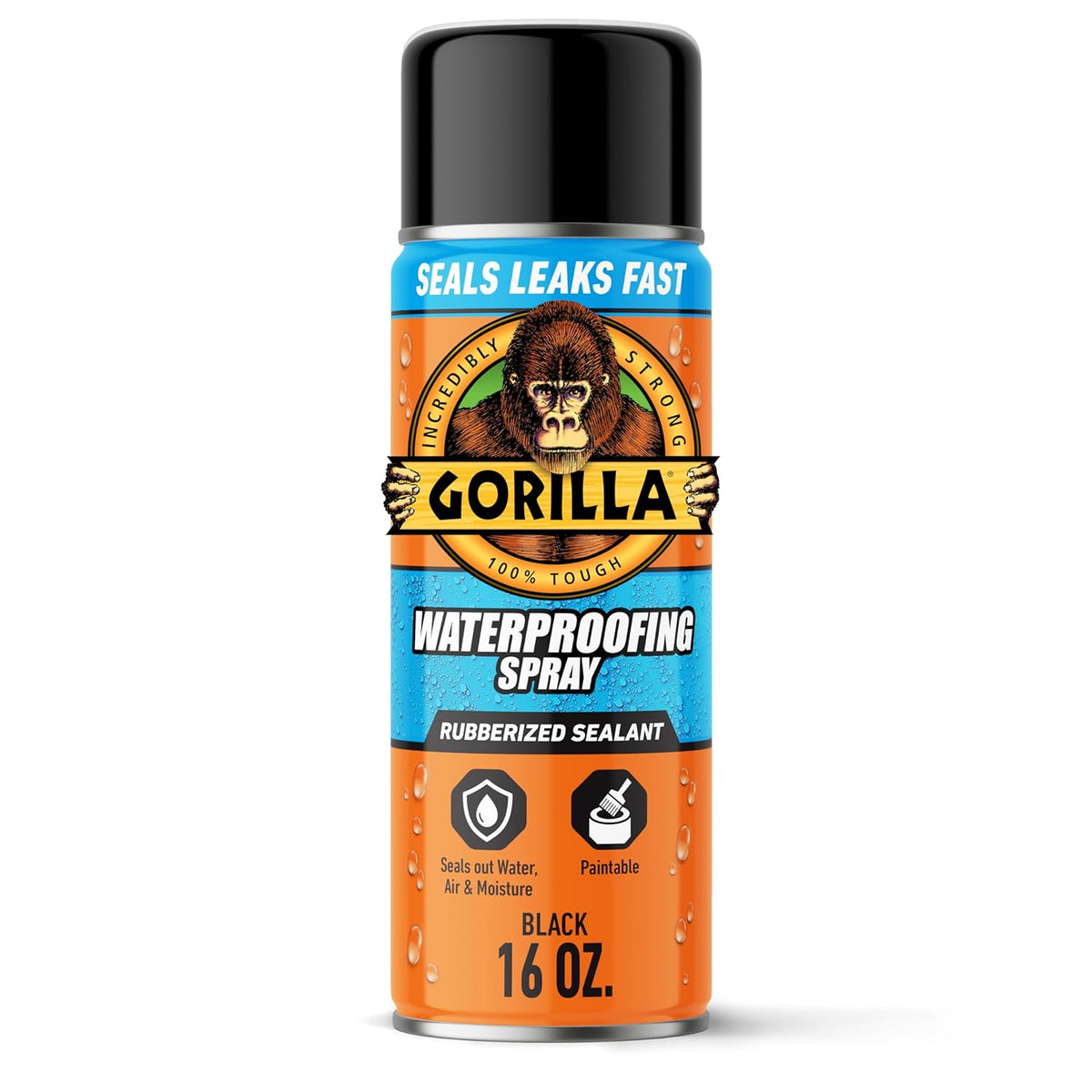 Gorilla Waterproofing Spray Clear, Flexible Rubberized Sealant Coating, Paintable UV Resistant, Seals Water Air Moisture, 14 oz (Pack of 1), for Roofs Gutters Skylights RVs Windows & More