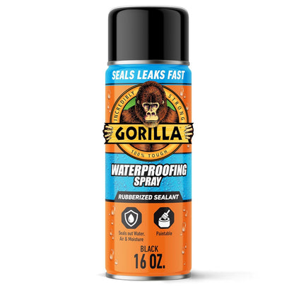 Gorilla Waterproofing Spray Clear, Flexible Rubberized Sealant Coating, Paintable UV Resistant, Seals Water Air Moisture, 14 oz (Pack of 1), for Roofs Gutters Skylights RVs Windows & More