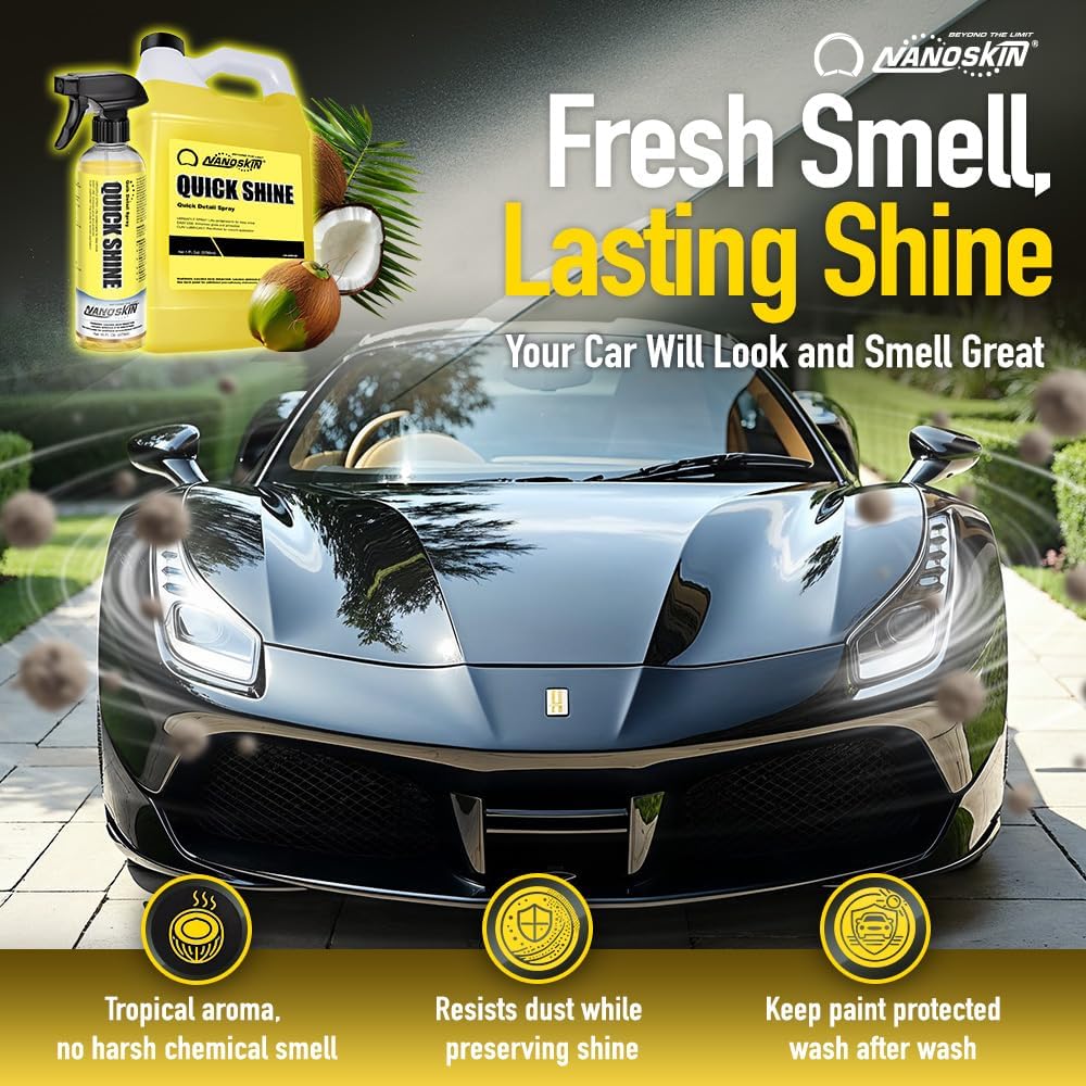 Nanoskin QUICK SHINE Quick Detail Spray 1 Gallon - Waterless Detailer Spray for Car Detailing | Deep Gloss Car Wax Booster & Clay Lubricant | Removes Dust, Smudges, Fingerprints and Other Contaminants