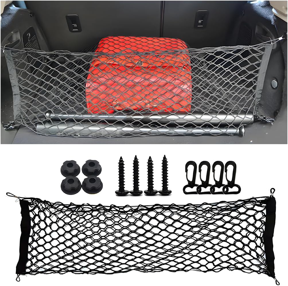 Osilly Car Rear Cargo Net, Double-Layer Adjustable Stretchable Elastic Storage Organizer Net, Trunk Cargo Storage Mesh Net with Hooks, Car Interior Accessories Fit for Vehicle, Trucks, SUV (Large)