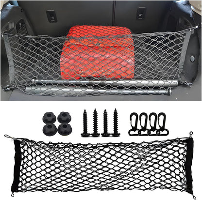 Osilly Car Rear Cargo Net, Double-Layer Adjustable Stretchable Elastic Storage Organizer Net, Trunk Cargo Storage Mesh Net with Hooks, Car Interior Accessories Fit for Vehicle, Trucks, SUV (Large)