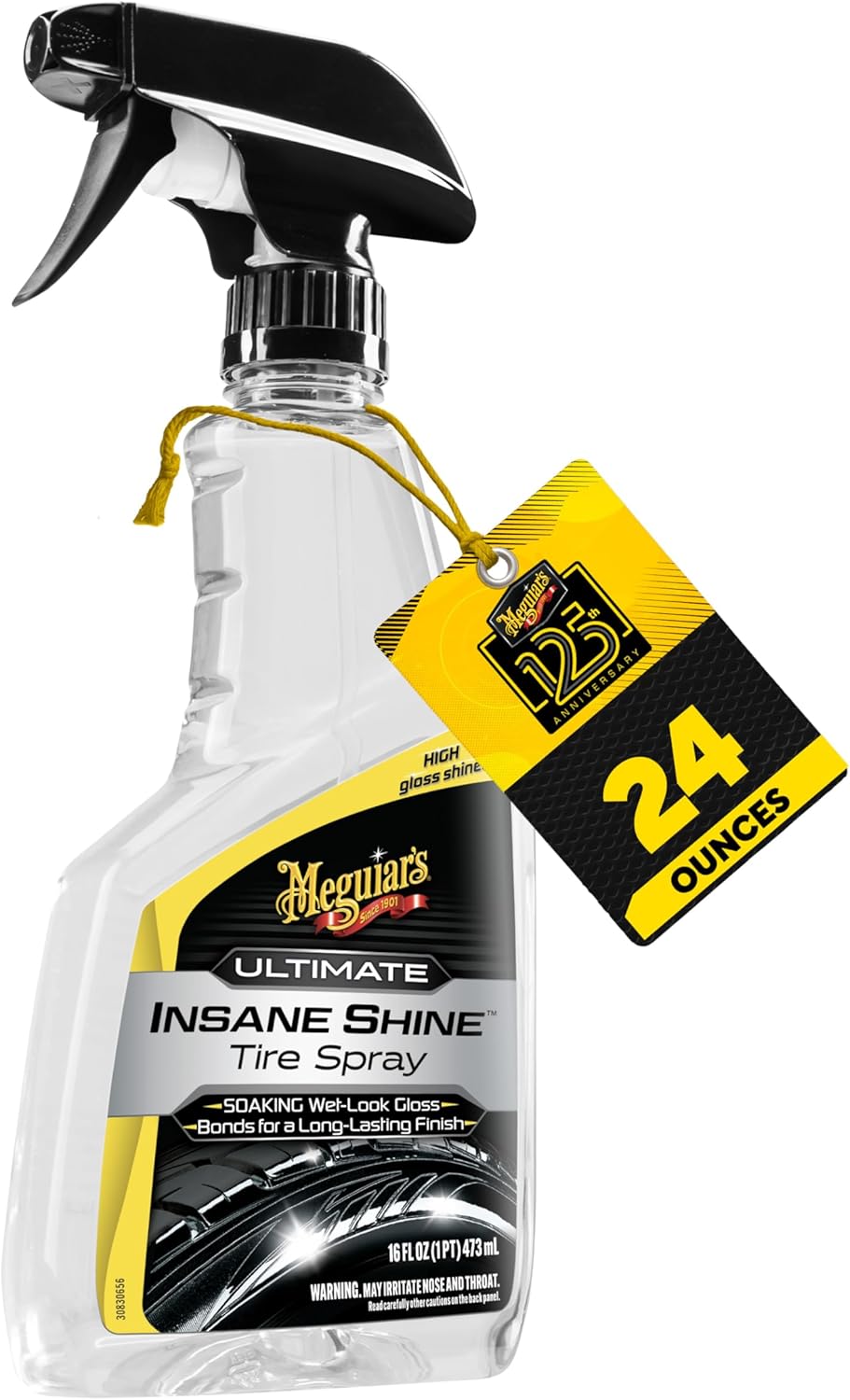 Meguiar's Ultimate Insane Shine Tire Spray - Premium Tire Dressing that Delivers a Lasting High Gloss Wet Look and is Easy to Use; Advanced Tire Shine that Bonds for a Long-Lasting Finish, 16 Oz Spray