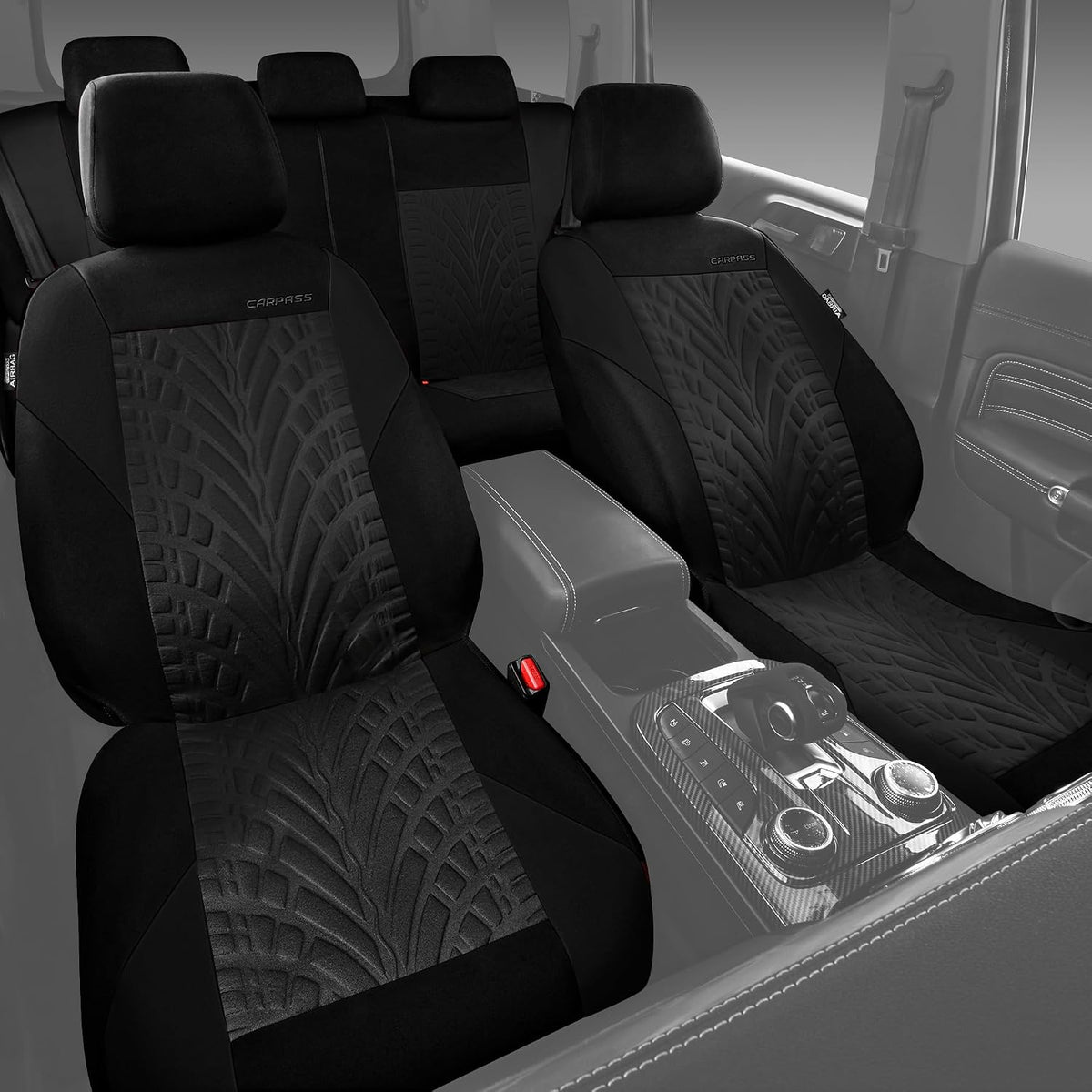CAR PASS Car Seat Covers Full Sets, Front & Split Rear Bench for Car, 3D Tyre Embossed Automotive Interior Covers, Airbag Compatible, Quick Setup Universal Fit Seat Covers for Car, SUV(Charcoal)