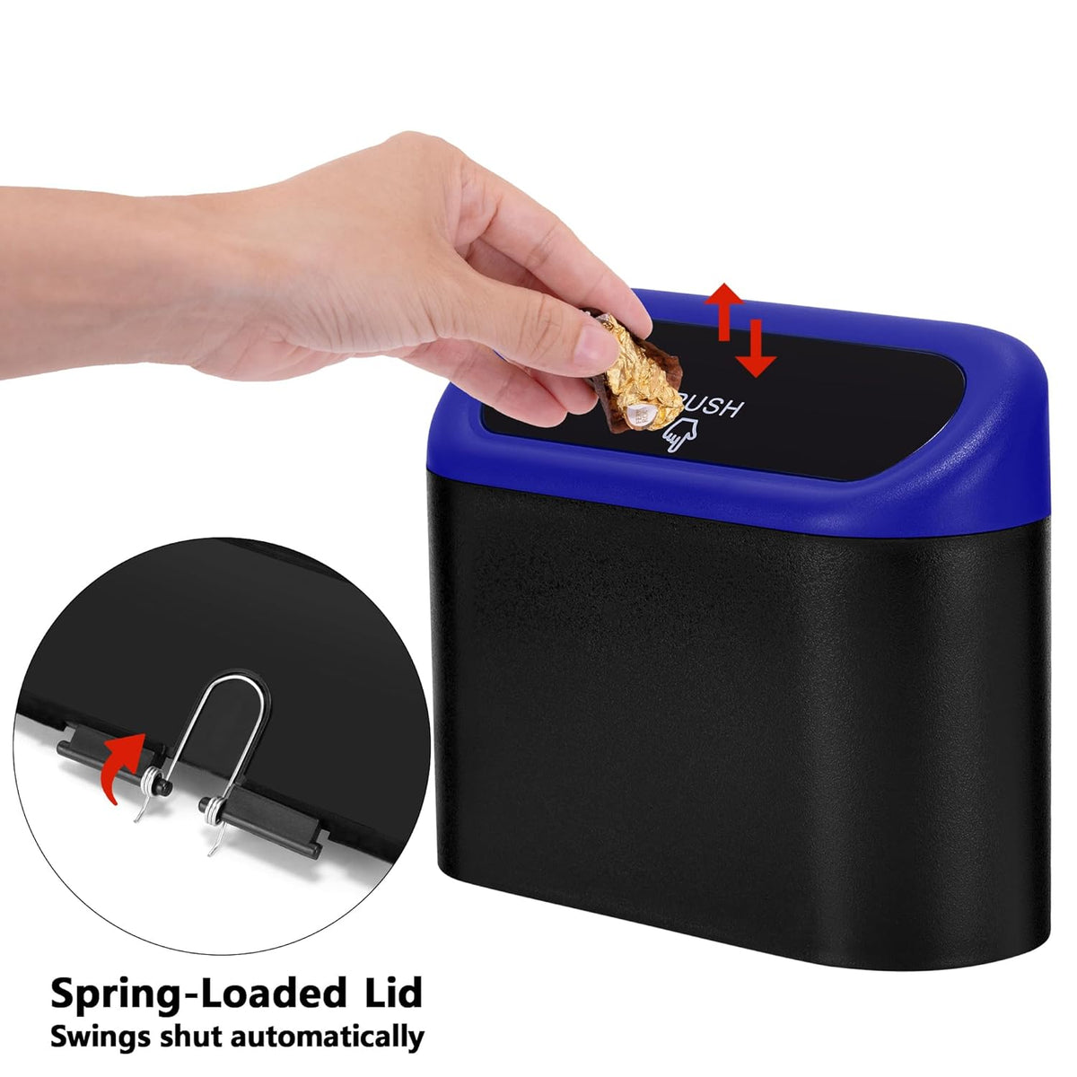 Ginsco 2 Pack Mini Car Trash Can with Lid, Small Car Garbage Can, Cute Leakproof ABS Trash Bin, Cars Accessories for Interior, Garbage Bin for Car, Home, Office with 120pcs Trash Bags Black