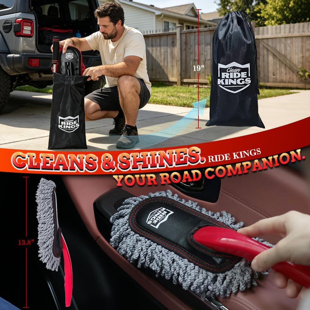 Car Duster Exterior Scratch Free,Car Dust Brush with Extendable Telescoping Handle to Remove Dust Pollen,Duster for Car,Truck,RV and Motorcycle,Large Auto Mop Duster Head, Wax Cotton Hair