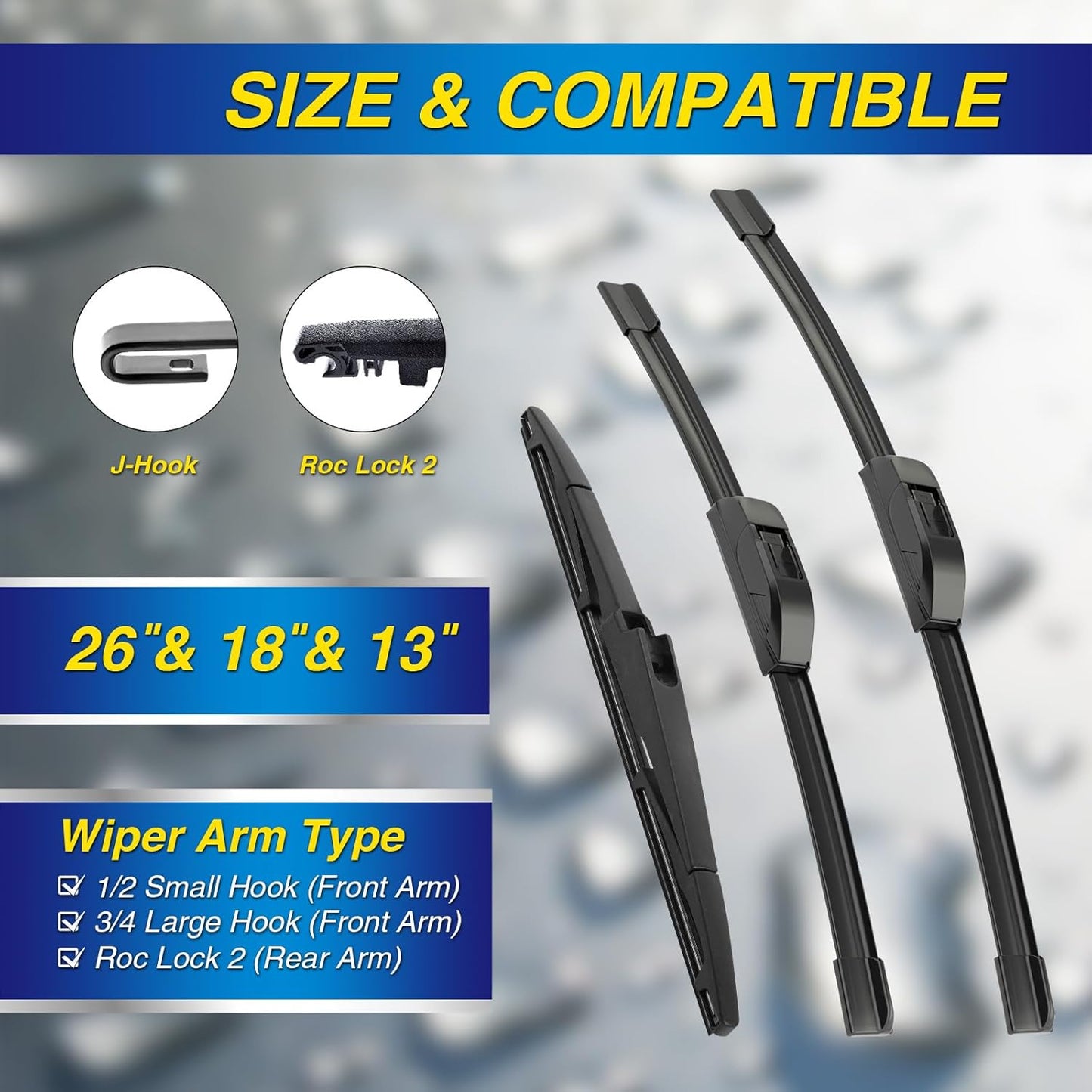 5 PLUS® Silicone Windshield Wipers Replacement for 2019-2024 Toyota RAV4/ 2006-2015 Mazda 5 Wiper Blades(Set of 3), Windshield Wiper Blades For My Car-26"/16"/12" - Colors A