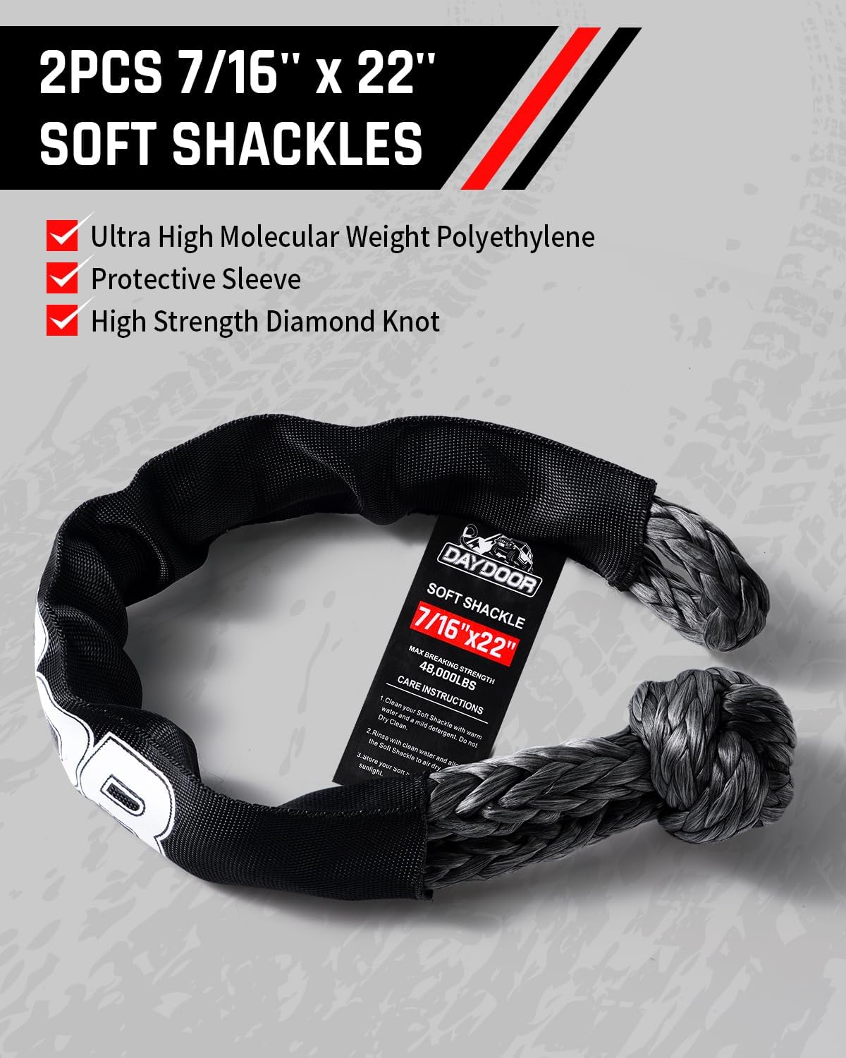 DAYDOOR Recovery Tow Rope Kit with 2 Soft Shackles, 7/16 Inch x 30 ft 31,200 Lbs UHMWPE Tow Strap, Synthetic Towing Rope Recovery Kit for ATV, UTV, SUV, Cars (Gray)