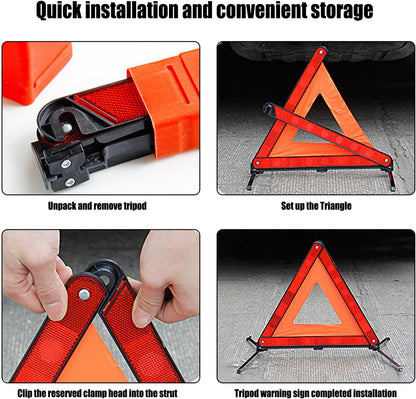 gunhunt Pack-1 Standard Warning Triangles, Reflective Triangle Emergency Warning, Foldable Safety Triangle, Roadside Hazard Sign, Universal Triangular Warning Signs for Cars (Red)