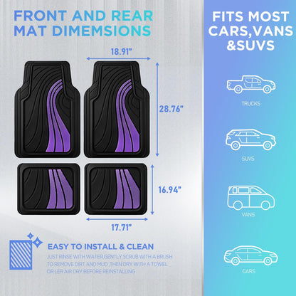 Road Comforts Car Floor Mats Full Set – Front & Rear Car Floor Mats with Aluminum Design, Anti-Slip Backing, All-Weather Protection, Trim-to-Fit Car Mats for Most Sedans, SUVs & Vans -All Pink