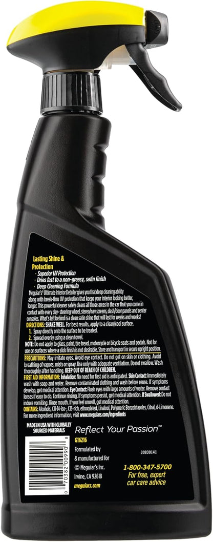 Meguiar's G16216 Ultimate Interior Detailer, Protects Interior Surfaces from Dirt and Grime, Leaves Your Surfaces Protected from UV Rays and Giving It a Lasting Finish, 15.2 Oz Spray Bottle