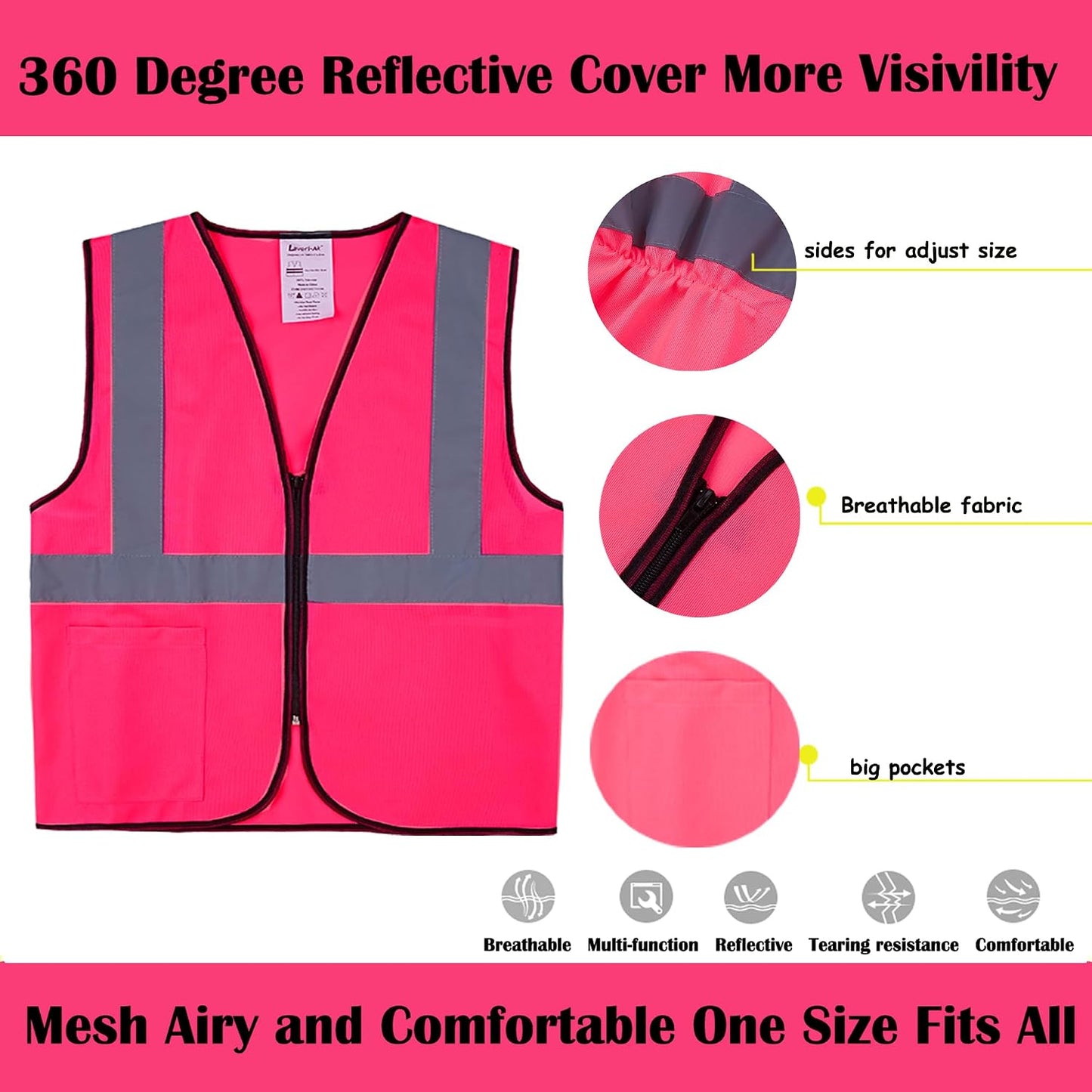 Safety Vests 10 Pack - Yellow Reflective High Visibility Construction ANSI Class 2 Work Vest for Men,Woman,Hi Vis Vest Mesh and Neon Silver Strip
