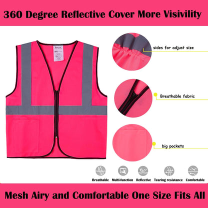 Safety Vests 10 Pack - Yellow Reflective High Visibility Construction ANSI Class 2 Work Vest for Men,Woman,Hi Vis Vest Mesh and Neon Silver Strip