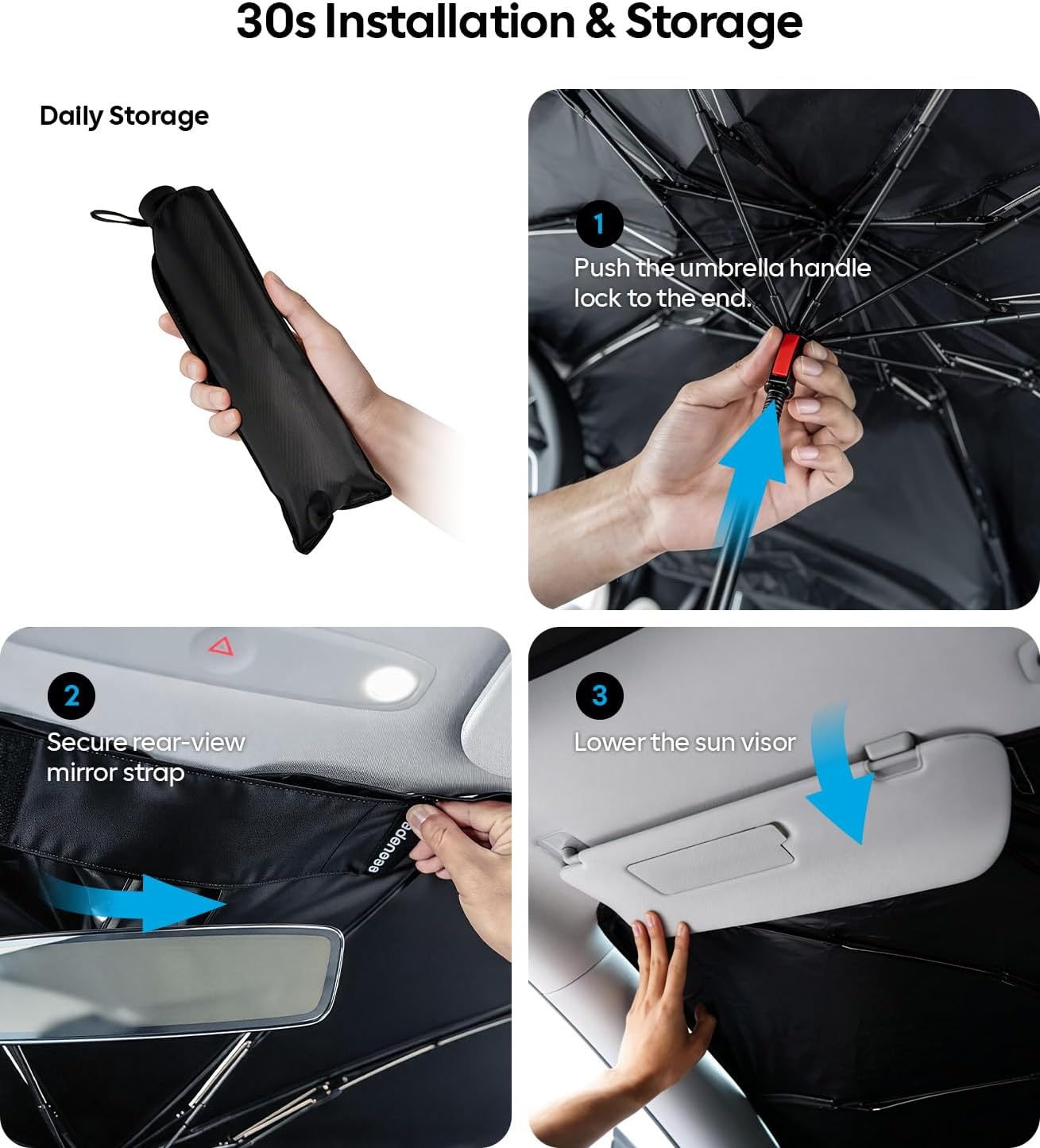 Wigoo Windshield Sun Shade Umbrella for Tesla Model Y [100% Sun Blockage, Ice Cooling Fabric] Foldable Heat Insulation Front Window Sunshade Umbrella for Tesla Model Y 2020–2026 (Juniper)