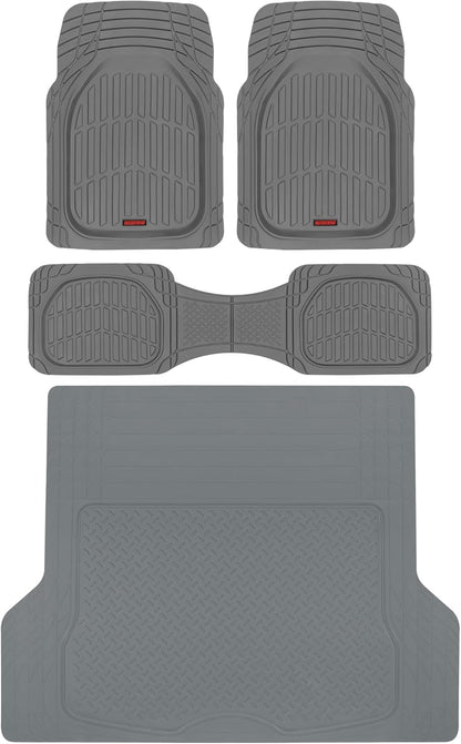 Motor Trend FlexTough 4-Piece Heavy Duty Floor Mats for Cars Trucks SUVs, Automotive Floor Mats Car Mats Full Set Front, Rear & Cargo, Trim-To-Fit Semi-Custom Deep Dish All Weather Rubber Mats - Black