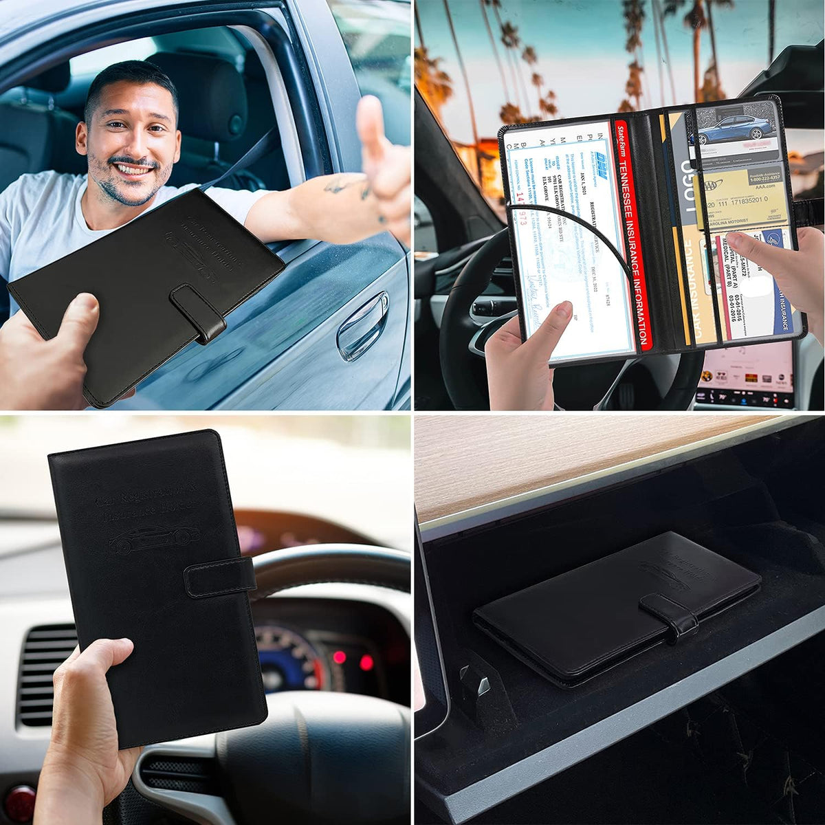 RSAquar Car Registration and Insurance Holder, Vehicle Glove Box Organizer Cool Car Accessories, Auto Truck Document Holder for Cards, Driver License, Black Glitter