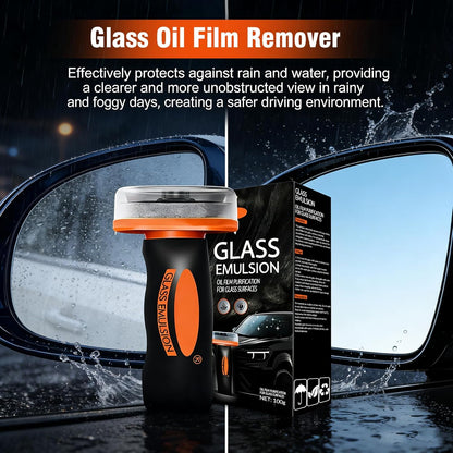 Glass Emulsion Cleaner & Glass Oil Film Remover for Cars – Roll-On Glass Guard with Brush, Removes Oil, Grease & Fog, Anti-Fog Windshield Cleaner for Clear Driving Visibility (Orange)