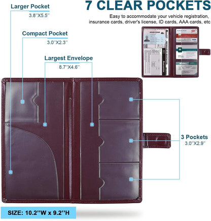 GNEGNI Car Registration and Insurance Holder, Premium PU Leather, 7-Pocket Vehicle Glove Box Car Organizer with Magnetic Closure for Driver License, Cards, 5.12" x 9.25
