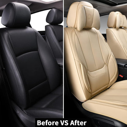 Coverado Seat Covers Full Set, Black Seat Covers for Cars 5 Seats, Car Seat Protector, Waterproof Nappa Leather Car Seat Cushion, Front and Rear Car Seat Cover Fit for Most Sedans SUV Pick-up Truck - Colors B
