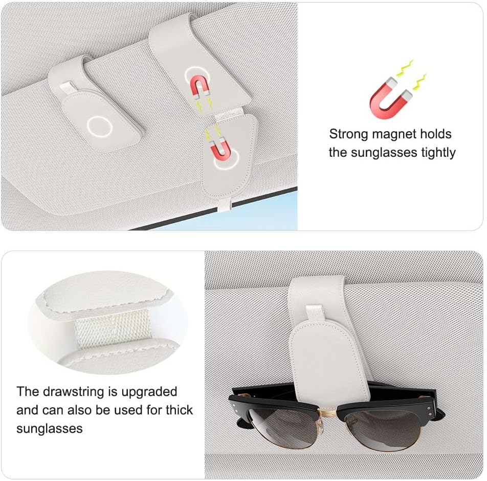 Sotfamily Sunglass Holder for Car Visor, Suede Cloth Magnetic Sunglass Organizer for Car Accessories, 2 Packs, Black