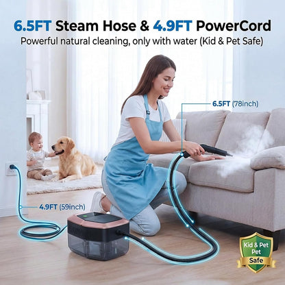 Steam Cleaner, 15s Heat-Up, 1.9QT Tank, 3Level Adjustable Handle, with 16PCS Accessories, Portable Steamer for Cleaning, Steam Cleaner for Home, Car Detailing, Dirt, Grease, Grout, Tile （blackgold）