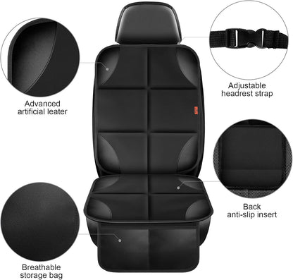 XHYANG Car Seat Protector 1 Pack Car Seat Cushion Mat Thickest Padding,Waterproof 600D Fabric Car Seat Covers for Non-Slip Backing Mesh Pockets for Baby and Pet (Black, 1 Pc)