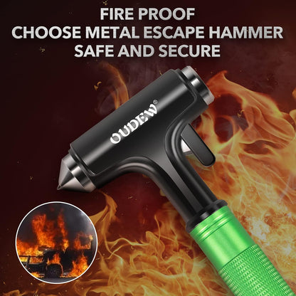 Car Safety Hammer, Car Glass Breaker with Seat Belt Cutter, Automotive Escape Tool with Lighting Function, Metal Window Breaker, Emergecy Safety Hammer for Auto Accidents (Black)