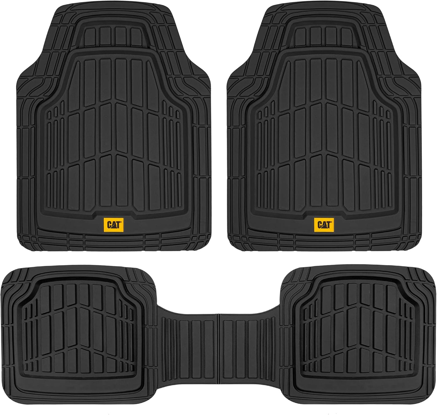Cat® ToughRide™ Heavy-Duty 3 Piece Rubber All Season Floor Mats for Car Truck Van SUV, Black - Premium Trim to Fit Cars Floor Mat, All Weather Deep Dish Automotive Floor Mats, Total Dirt Protection