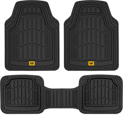 Cat® ToughRide™ Heavy-Duty 3 Piece Rubber All Season Floor Mats for Car Truck Van SUV, Black - Premium Trim to Fit Cars Floor Mat, All Weather Deep Dish Automotive Floor Mats, Total Dirt Protection