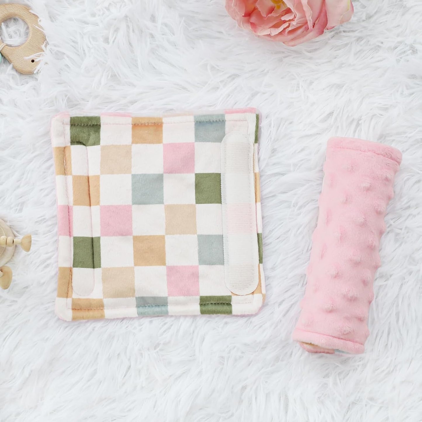 DILIMI Baby Car Seat Belt Covers, 2Pcs Carseat Shoulder Strap Pads, Soft Minky Car Seat Neck Covers, Newborn Car Seat Strap Protectors, Stroller Strap Covers for Baby Kids, Green Checkered