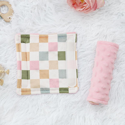 DILIMI Baby Car Seat Belt Covers, 2Pcs Carseat Shoulder Strap Pads, Soft Minky Car Seat Neck Covers, Newborn Car Seat Strap Protectors, Stroller Strap Covers for Baby Kids, Green Checkered