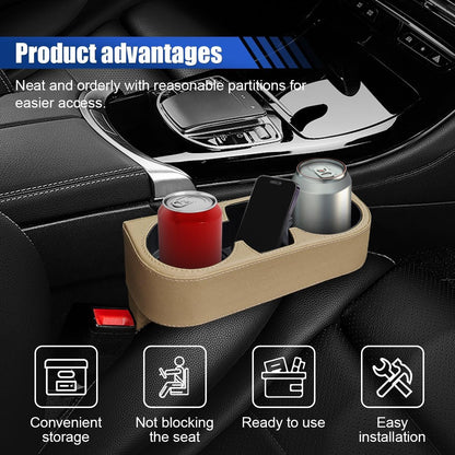Car Cup Holder, Auto Front Seat Organizer, Multifunctional Cup Drink Holders with PU Leather Cover, Gap Filler Storage Box Coin Bucket Console Side Pocket Cell Mobile Phone Holder (Black)