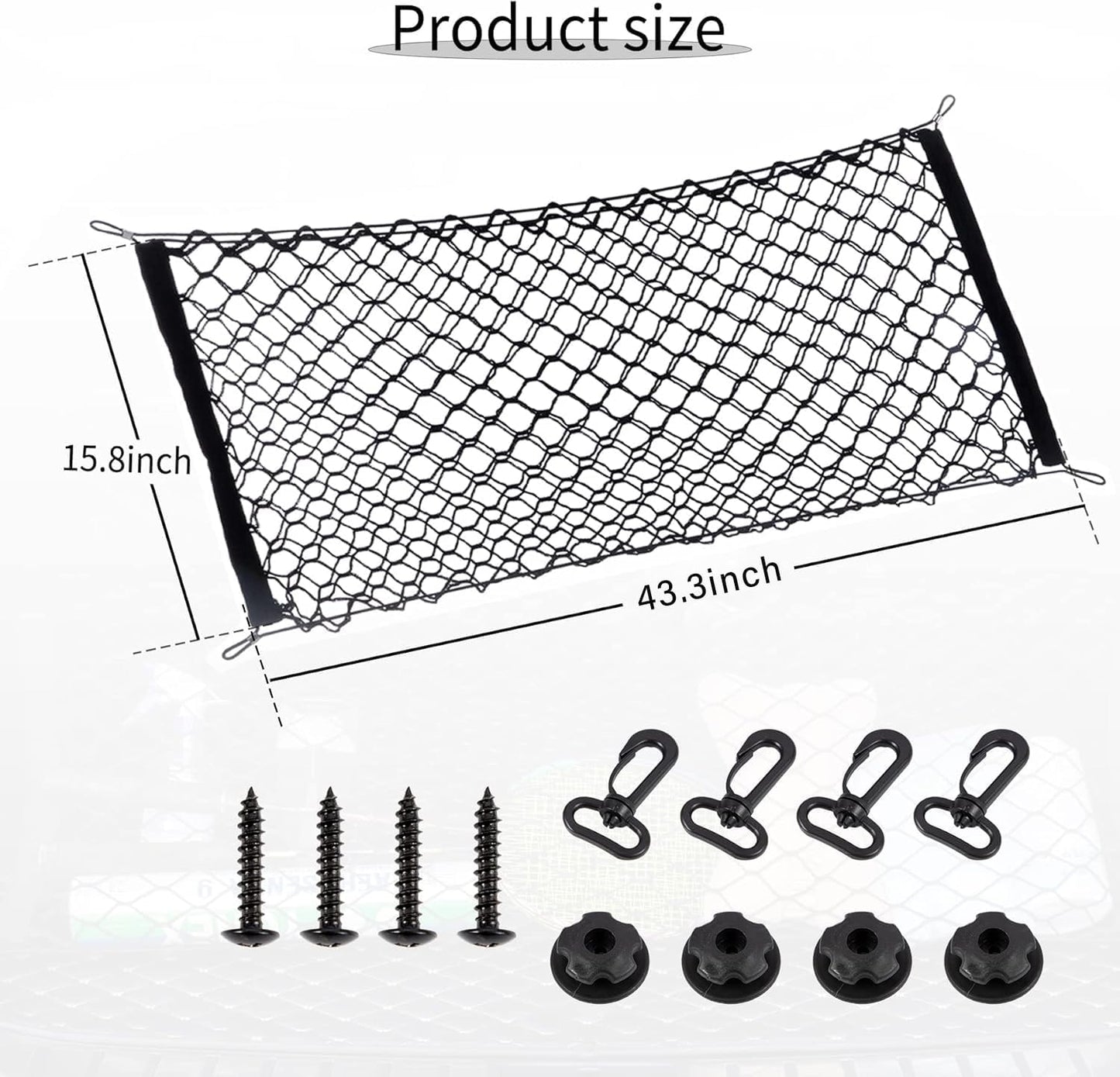 Alpmosn 35.4"x15.8" Stretchable Car Cargo Net Adjustable Elastic Storage Net Trunk Interior Accessories with Hook, Universal Fit for Car, Vehicle, SUV