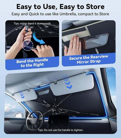 [Upgraded] Nmoiss Windshield Sun Shade Umbrella - [Vinyl Coating Heat Shield] Protect Car from Sun Rays & Heat Damage Keep Cool and Protect Interior, Spring Structure Edge Medium 56" L x 31" W