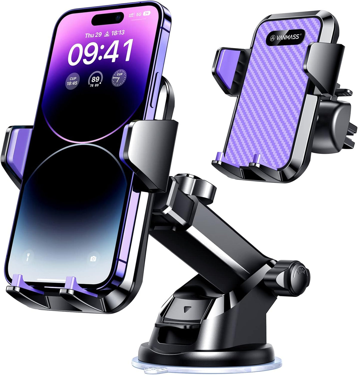 VANMASS【85+LBS Strongest Suction & Military-Grade Ultimate Car Phone Mount【Patent & Safety Certs】 Cell Phone Holder for Dash Windshield Vent for iPhone 17 Pro Max Automobile Accessory Kits,Ink Black