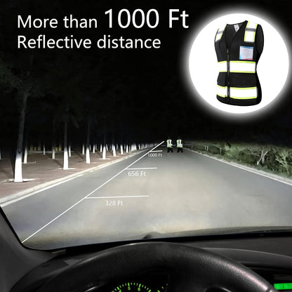 Reflective High Visibility Safety Vest for Men Women with Pockets Zipper Front Meets ANSI/ISEA Standards