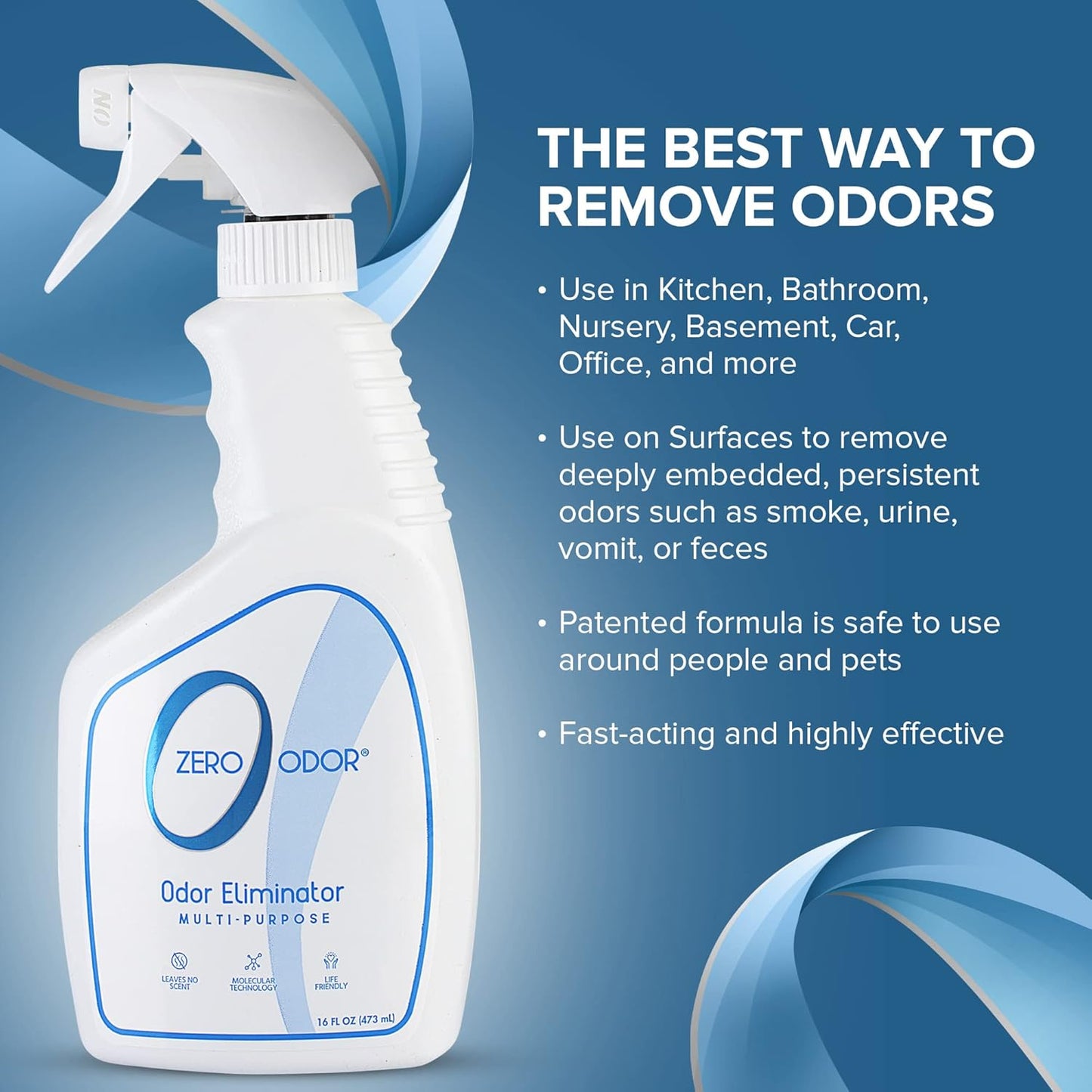 Zero Odor Multi-Purpose Odor Eliminator - Eliminate Air & Surface Odor – Patented Technology Best for Bathroom, Kitchen, Fabric, Closet- Smell Great Again, 8oz (Over 1000 Sprays)