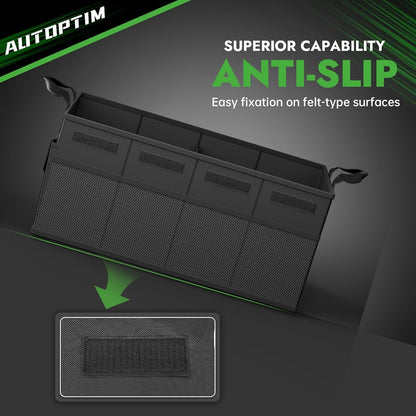 AUTOPTIM Car Trunk Organizer - Collapsible Car Organizer with Non Slip Bottom & Multiple Pockets for Groceries, Trunk Storage with Base Panel for SUV Sedan Van, 2 Compartments (Black, Small)
