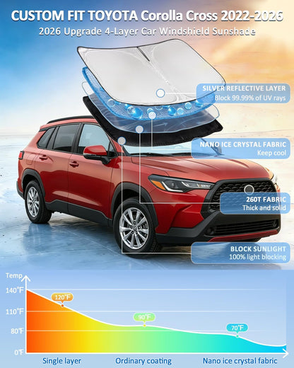 for Toyota Tacoma 2016-2023 2024 2025 2026 Sun Shade Sunshade Windshield Cover - 4 Layers Front Window Shade Custom Fit Tacoma 2Dr 4Dr Pickup Sun Visor 240T Shade Blocks UV Rays Car Accessories - Colors D