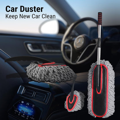 YeewayVeh Car Duster Exterior Scratch Free Microfiber Car Cleaning Brush, Extendable Handle Pollen and Dust Brush for Truck, SUV, Vehicles and Home Cleaning, Gray and Red