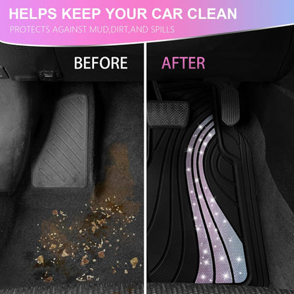 Road Comforts Car Floor Mats Full Set – Front & Rear Car Floor Mats with Aluminum Design, Anti-Slip Backing, All-Weather Protection, Trim-to-Fit Car Mats for Most Sedans, SUVs & Vans -All Pink