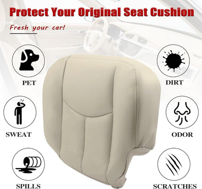 NLQR #522 Light Tan Front Driver Bottom Replacement Seat Cover Microfiber Leather Compatible with Chevy Avalanche Tahoe Suburban GMC Yukon XL 2003 2004 2005 2006