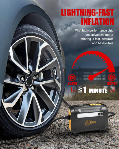 ROCGORLD R8 Tire Inflator Portable Air Compressor, DC 12V Air Compressor Portable with Large Dual Digital Screen, 3X Faster Inflation Air Pump for Car, Bike, Ball, Motor