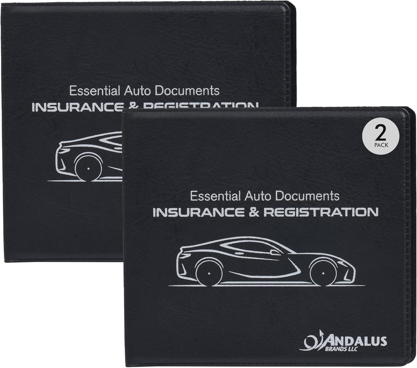 Andalus Auto Registration & Insurance Card Holder Pack of 2, Waterproof Essential Car Registration Holder with Hook & Loop Closure, Perfect for Every Vehicles Glove Boxes (White - 5 1/8" x 4 5/8")