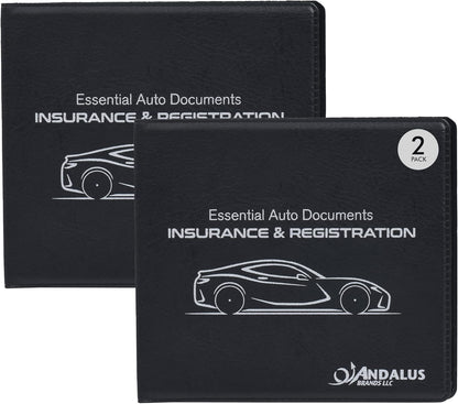 Andalus Auto Registration & Insurance Card Holder Pack of 2, Waterproof Essential Car Registration Holder with Hook & Loop Closure, Perfect for Every Vehicles Glove Boxes (White - 5 1/8" x 4 5/8")
