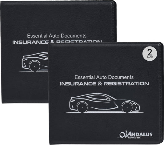 Andalus Auto Registration & Insurance Card Holder Pack of 2, Waterproof Essential Car Registration Holder with Hook & Loop Closure, Perfect for Every Vehicles Glove Boxes (White - 5 1/8" x 4 5/8")