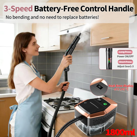 Steam Cleaner for Home & Car, 3-Level Adjustable Steamer for Cleaning with Temp Display,15s Fast Heat,1.8L Large Tank, 4Bar Powerful Steam for Grout,Grease,Tile,Couch,Toilet, Car Detailing,Windows