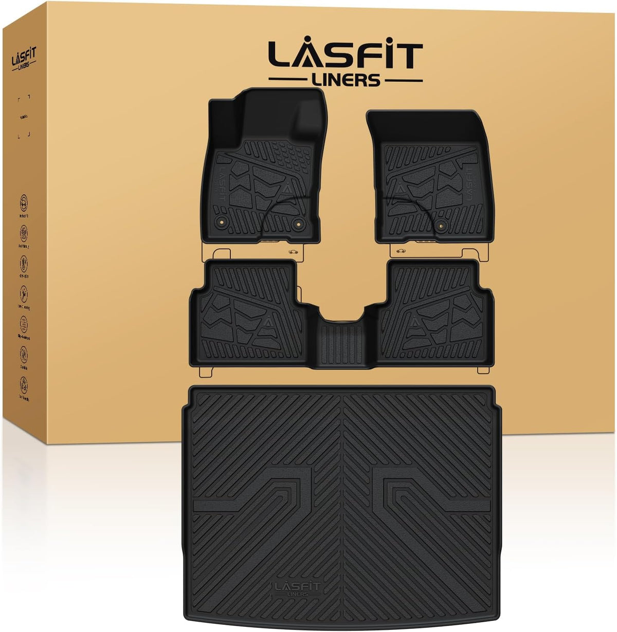 LASFIT Floor Mats for Ford F-150 2021-2026 | F150 Lightning 2022-2025 SuperCrew (Rear w/Fold Flat Storage) Carpet Floor All Weather Car Liners TPE Truck Mats - 1st and 2nd Row, 3pcs Black